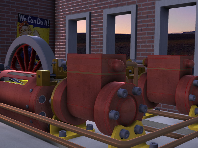 Horizontal Twin Steam Engines in Factory Layout